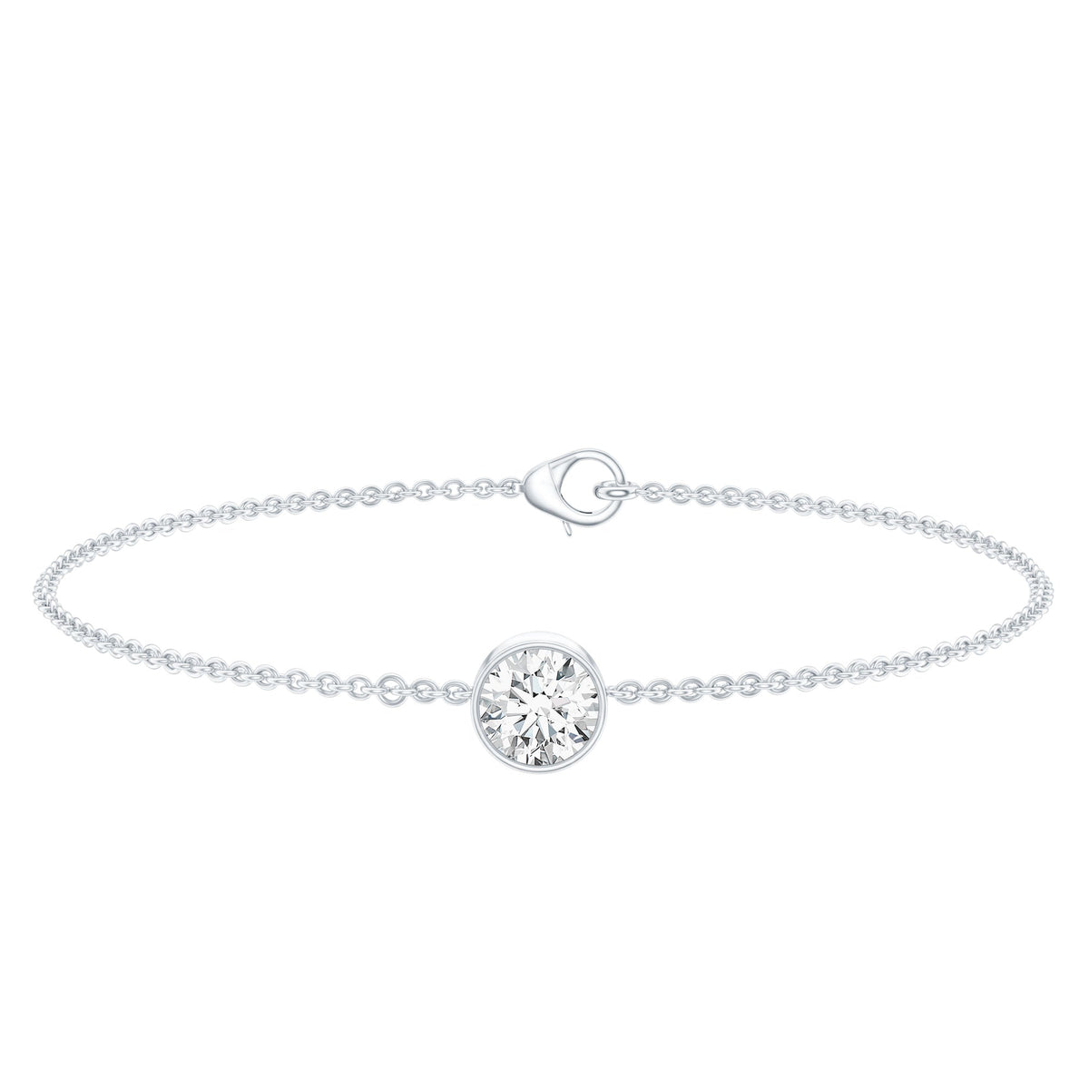 Bezel Set 1.3 Carat CZ Diamond Solitaire Chain Bracelet