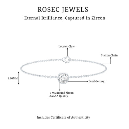 Bezel Set 1.3 Carat CZ Diamond Solitaire Chain Bracelet