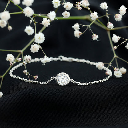 Bezel Set 1.3 Carat CZ Diamond Solitaire Chain Bracelet