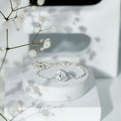 Bezel Set 1.3 Carat CZ Diamond Solitaire Chain Bracelet