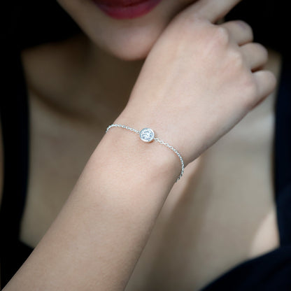 Bezel Set 1.3 Carat CZ Diamond Solitaire Chain Bracelet