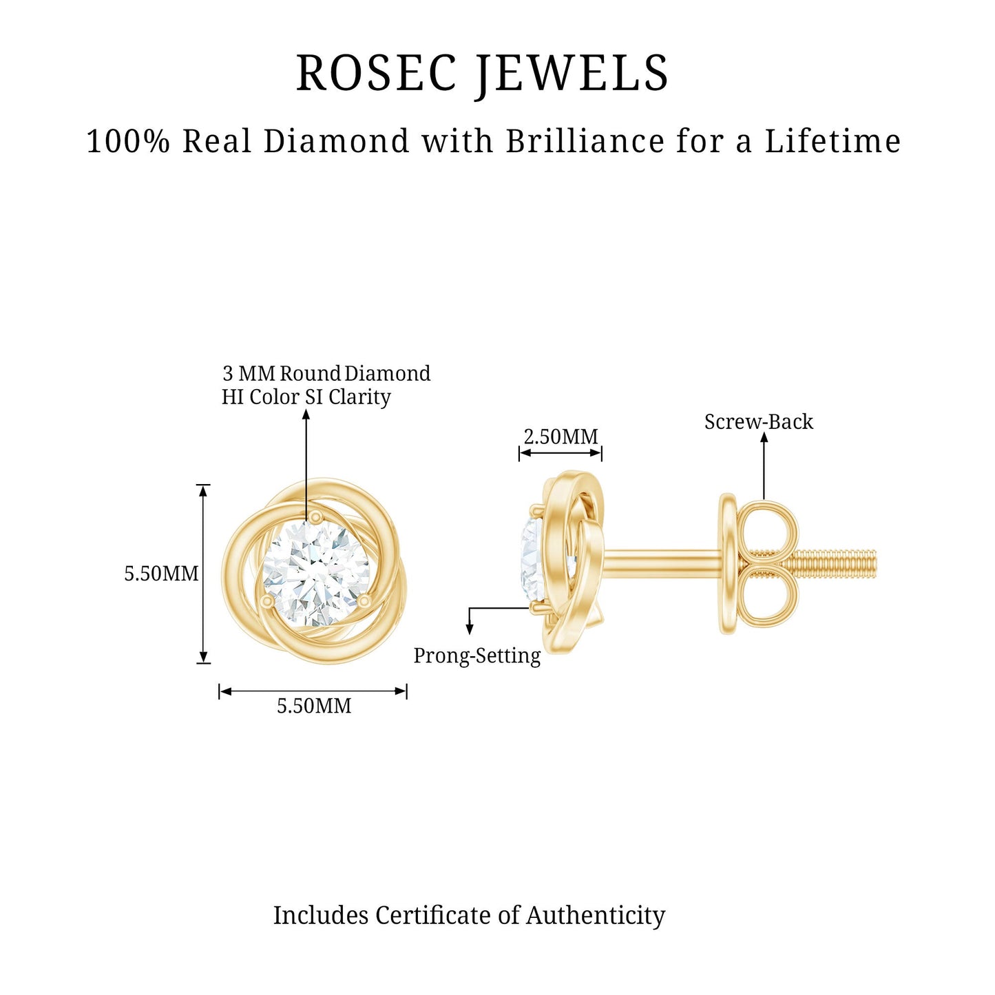 Real Diamond Swirl Stud Earrings for Women