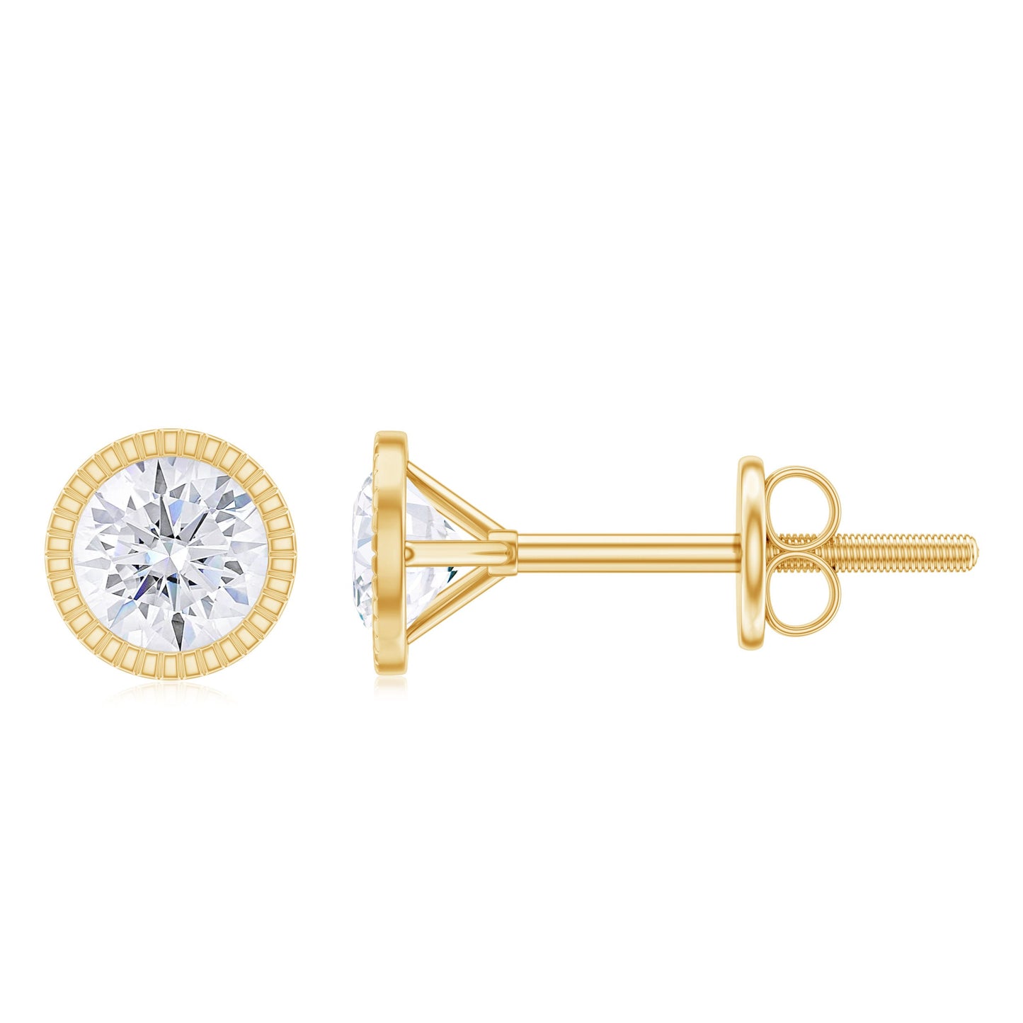 Round Diamond Solitaire Stud Earrings in Bezel Setting