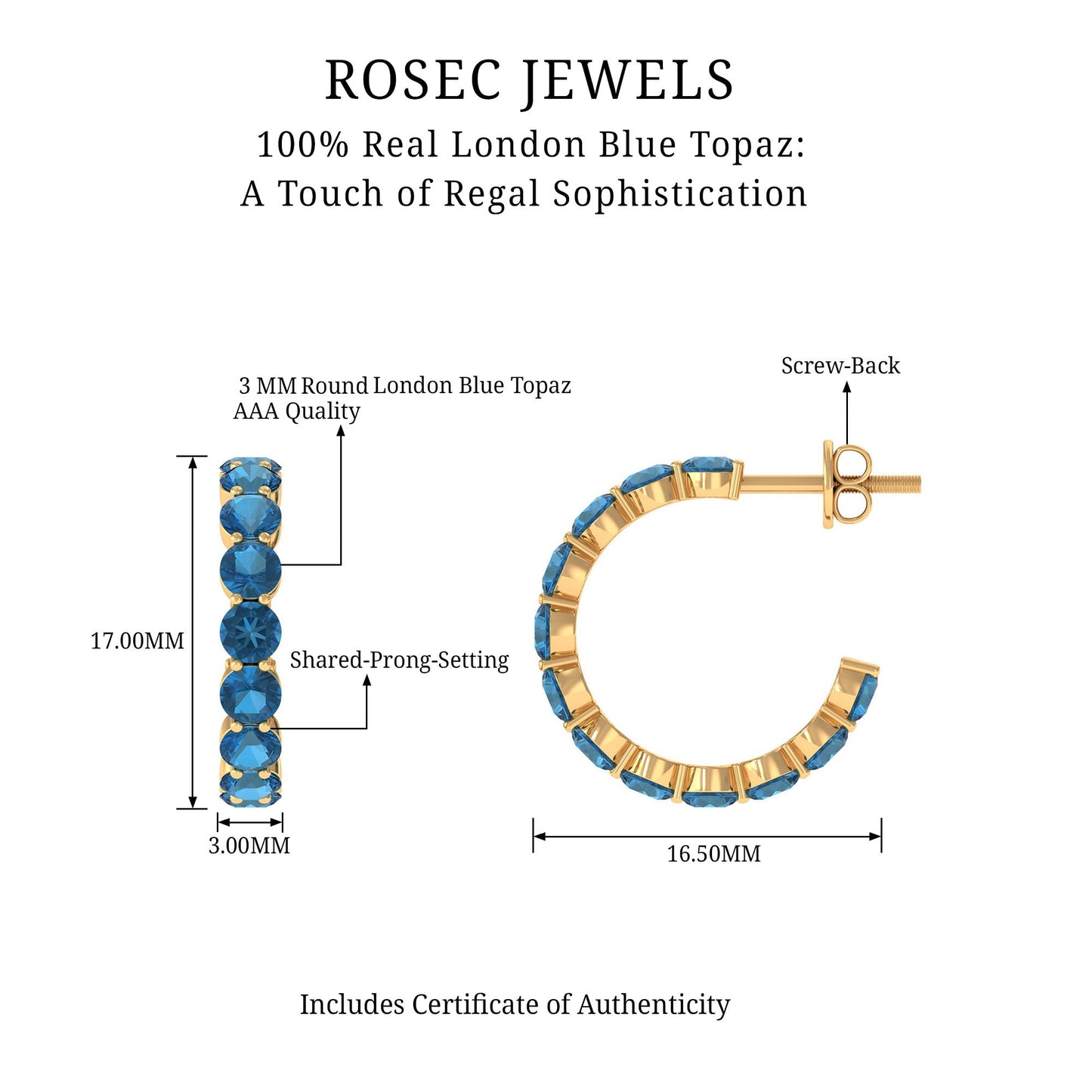 Real London Blue Topaz Hoop Earrings For Women