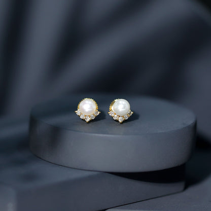 Modern Stud Earrings with Freshwater Pearl and Diamond