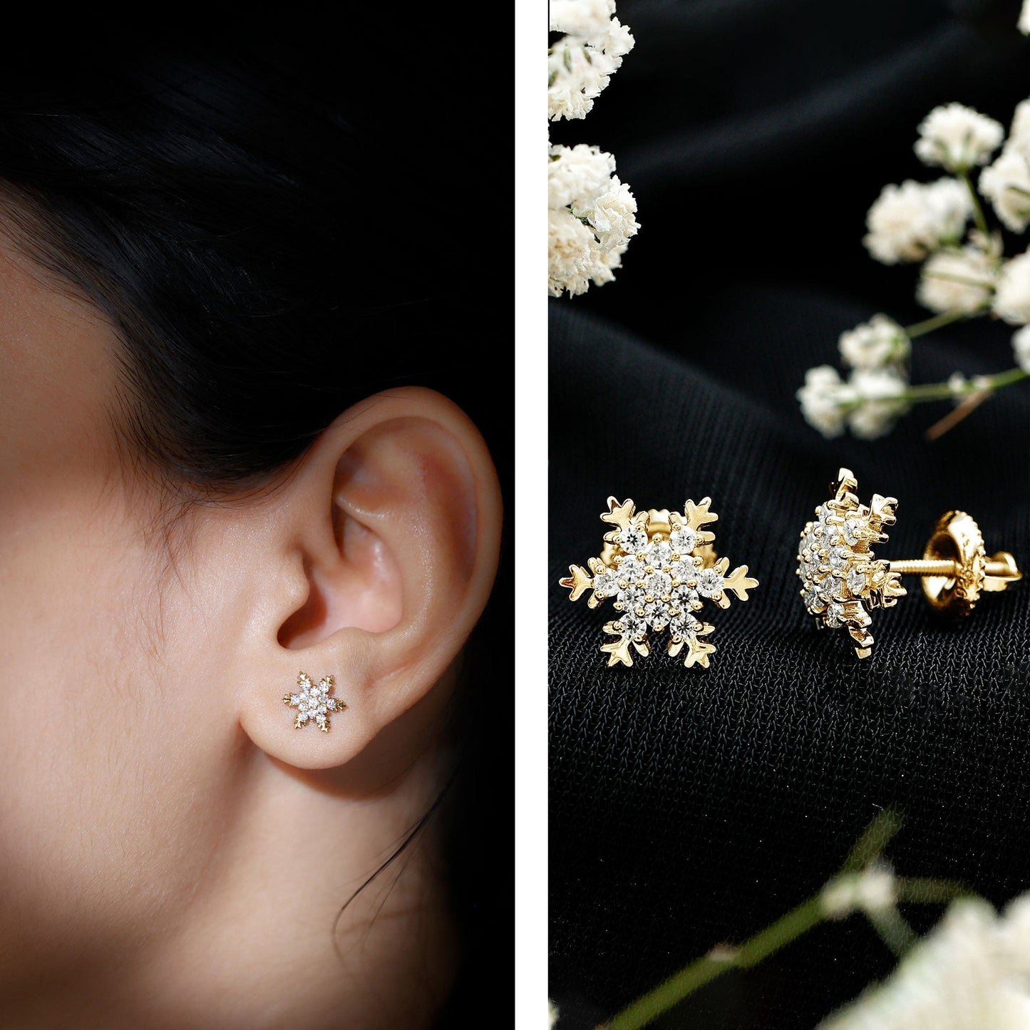 Certified Moissanite Winter Snowflake Stud Earrings