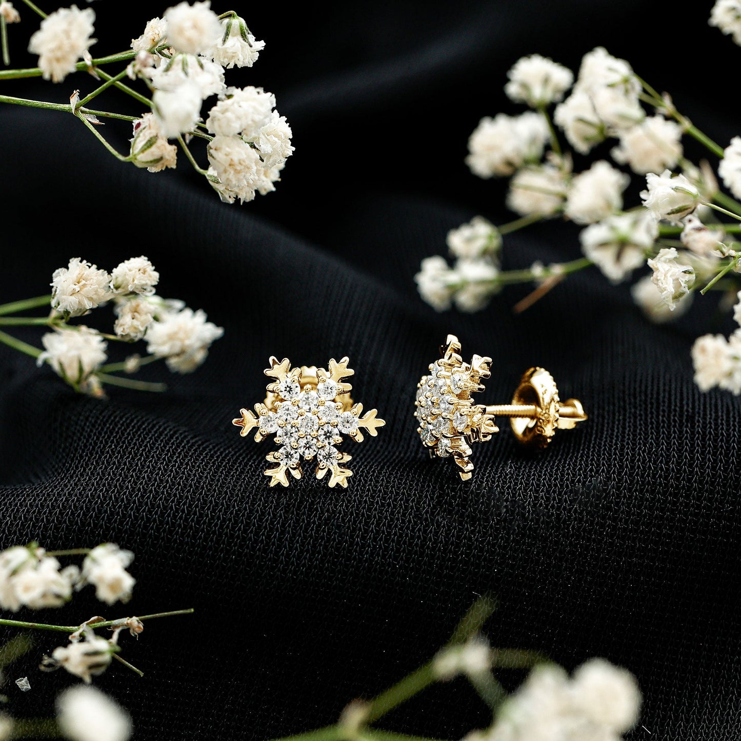 Certified Moissanite Winter Snowflake Stud Earrings
