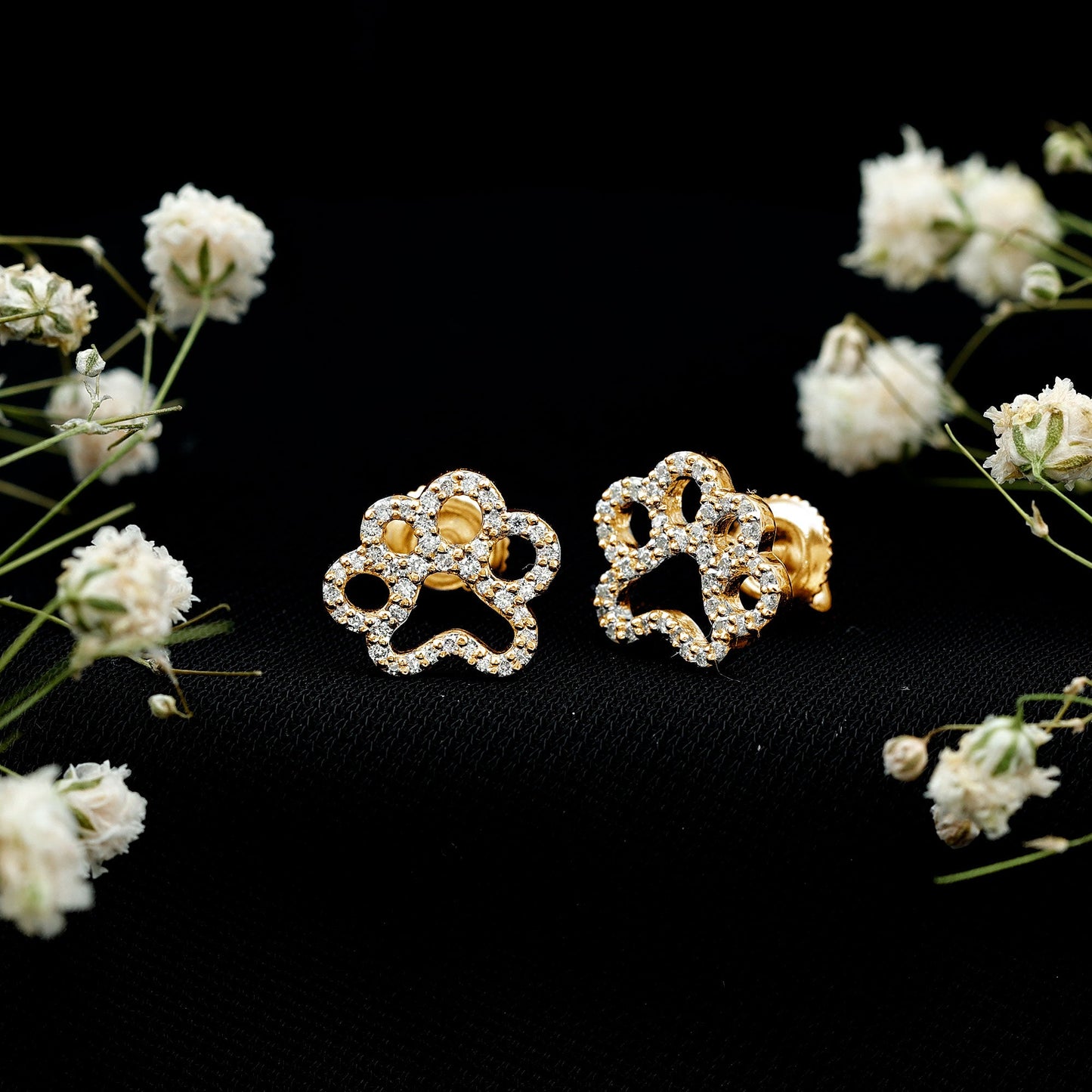 Moissanite Paw Print Earrings With Certificate