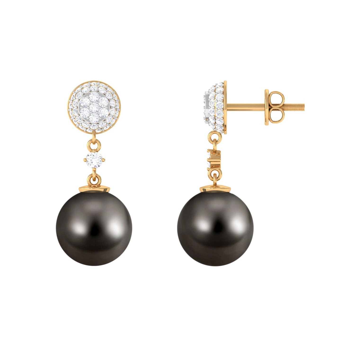 Cultured 16 Carat Tahitian Pearl Drop Earrings with Diamond
