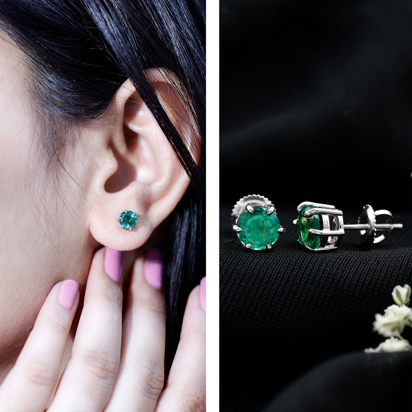 Certified Lab Created Emerald Solitaire Stud Earrings For Her