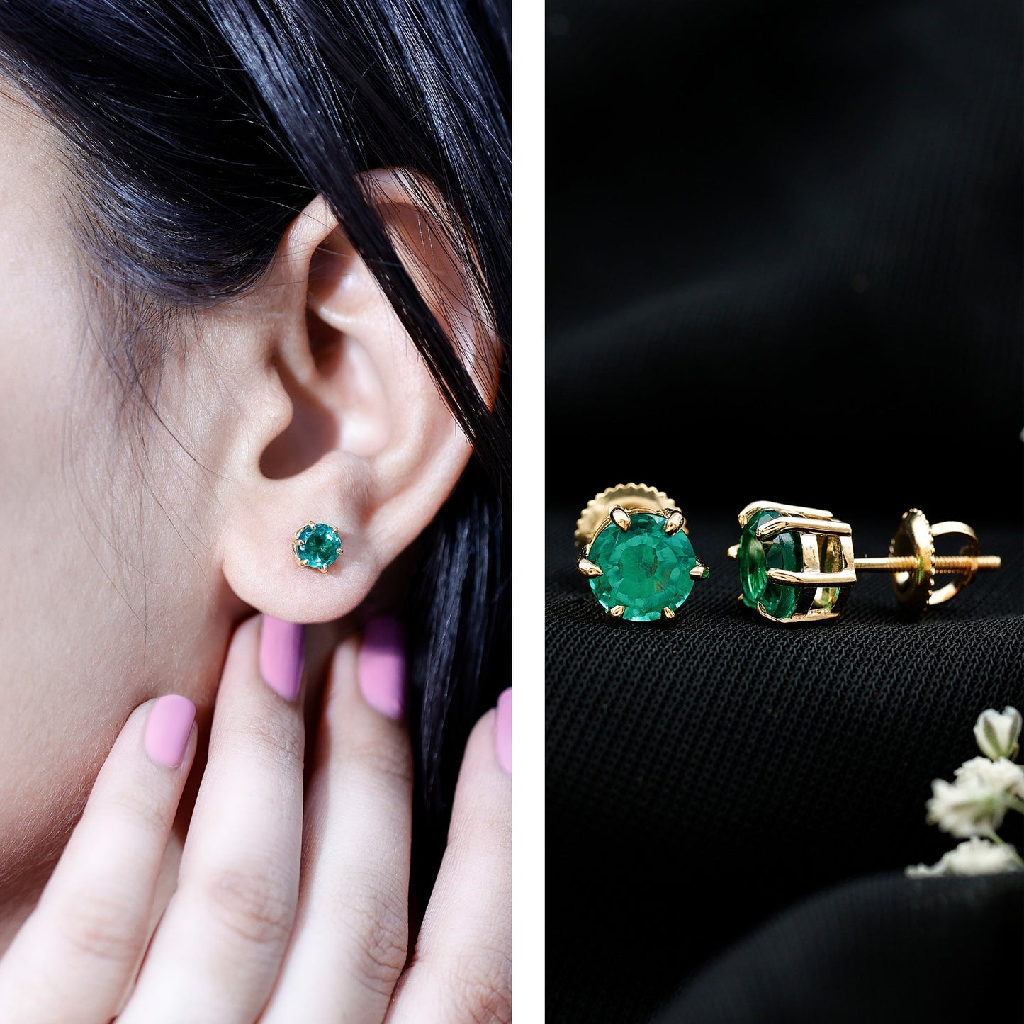 Certified Lab Created Emerald Solitaire Stud Earrings For Her