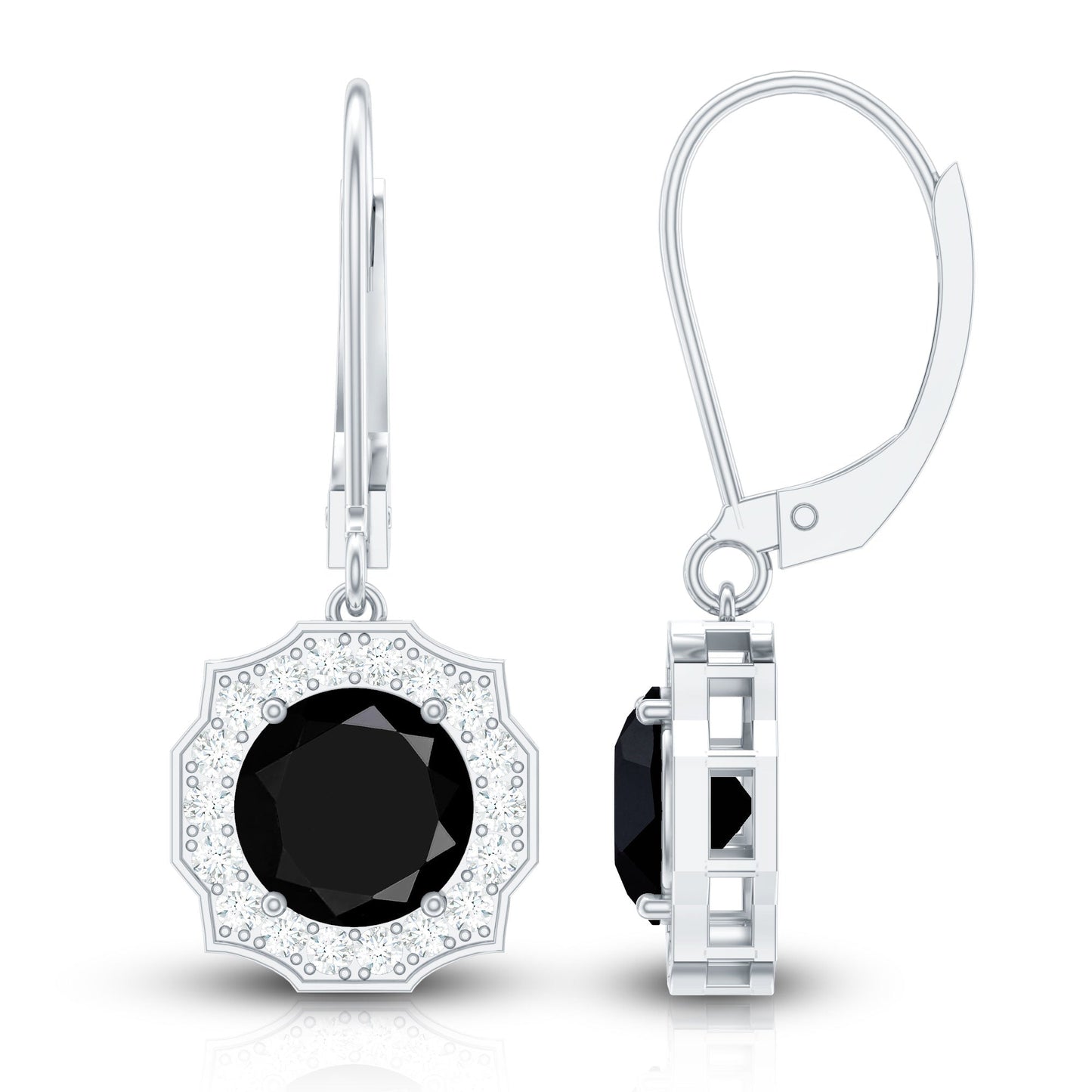 Lab Grown Black Diamond Drop Earrings with Diamond Halo