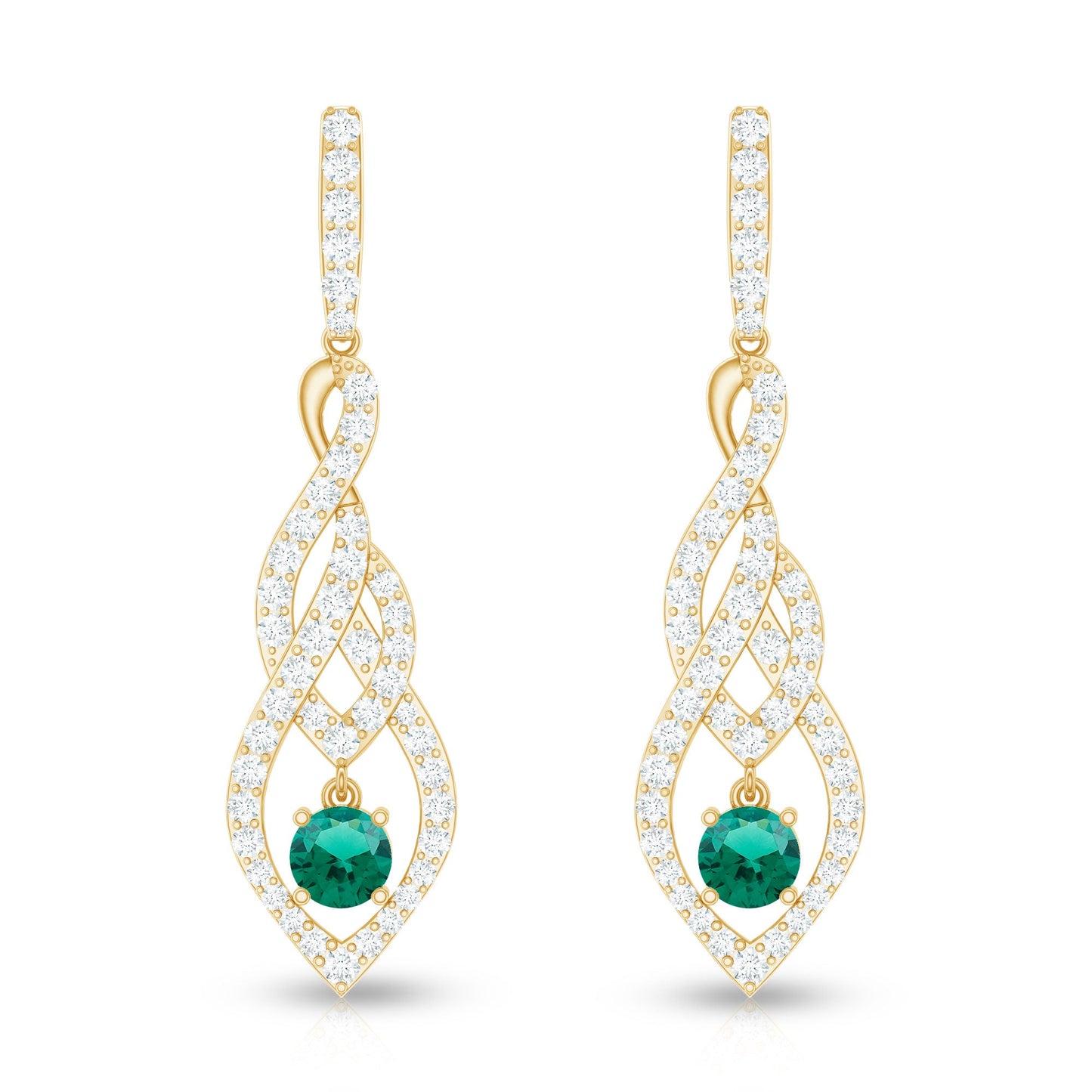 Certified Lab Grown Emerald Dangle Earrings with Diamond Accent