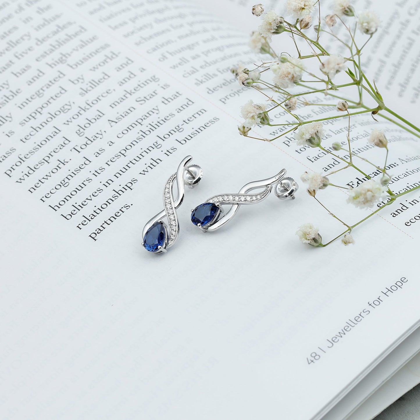 Lab Grown Blue Sapphire Infinity Drop Earrings with Diamond