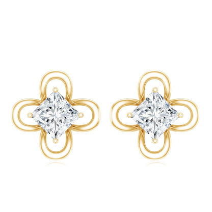 Cute Lab Diamond Flower Stud Earrings