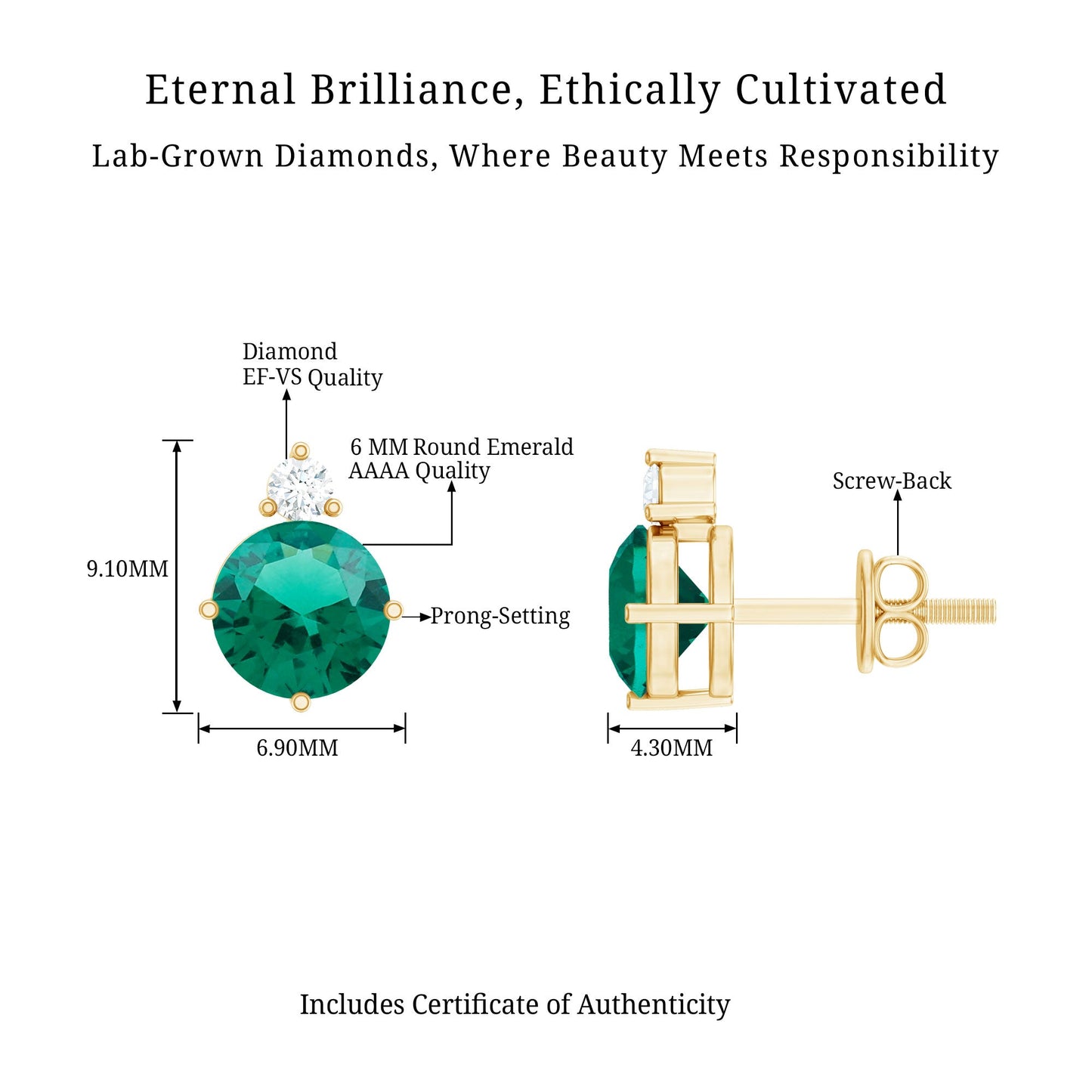 Lab Grown Emerald Screw Back Earrings With Diamond