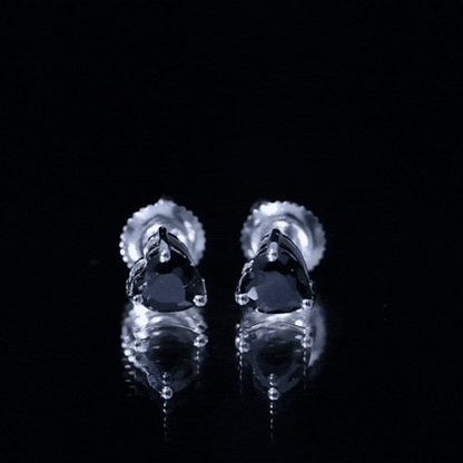 Lab Grown Black Diamond Heart Stud Earrings With Screw Back