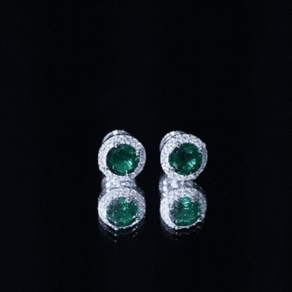 Certified 1.6 Carat Lab Created Emerald and Moissanite Halo Stud Earrings
