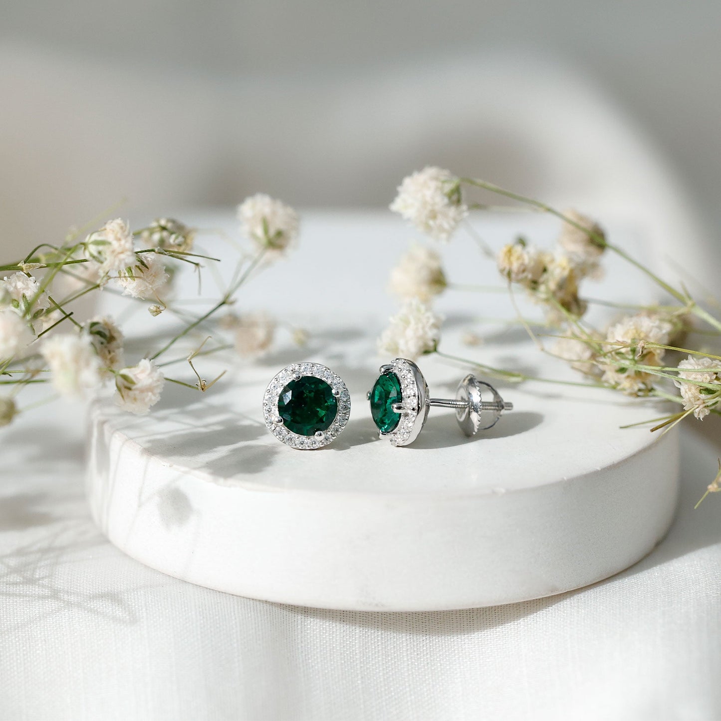 Certified 1.6 Carat Lab Created Emerald and Moissanite Halo Stud Earrings