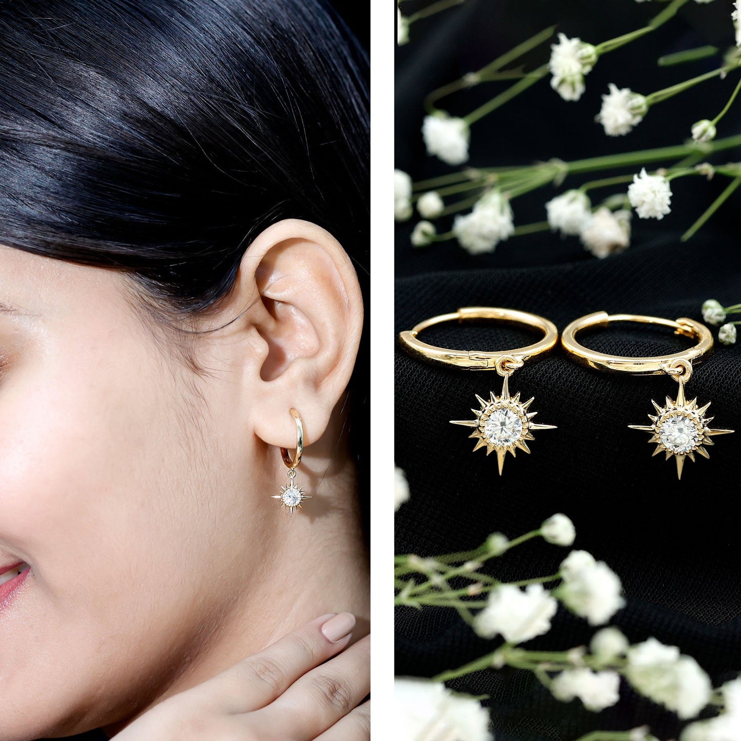 Certified Lab Grown Diamond Sunburst Hoop Earrings