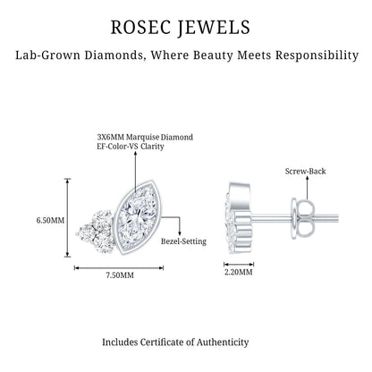 Bezel Set Lab Marquise Diamond Stud Earrings