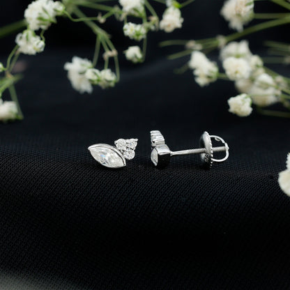 Bezel Set Lab Marquise Diamond Stud Earrings