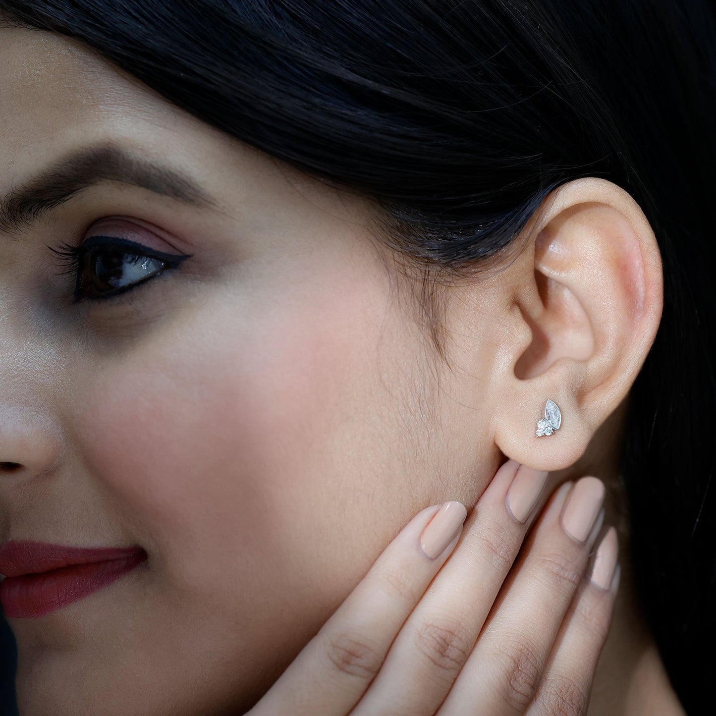 Bezel Set Lab Marquise Diamond Stud Earrings