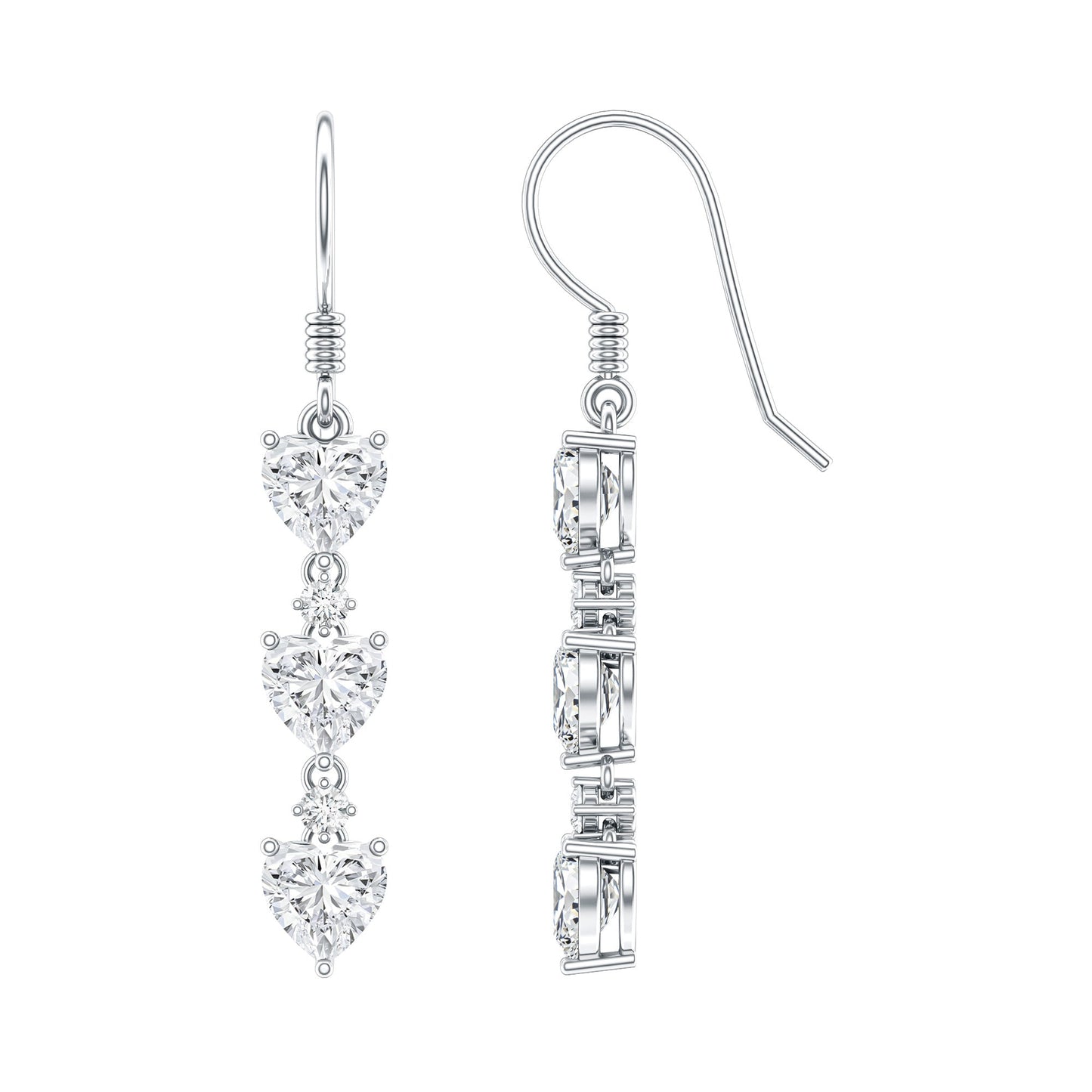 Certified Lab Heart Shaped Diamond Fish Hook Dangle Earrings