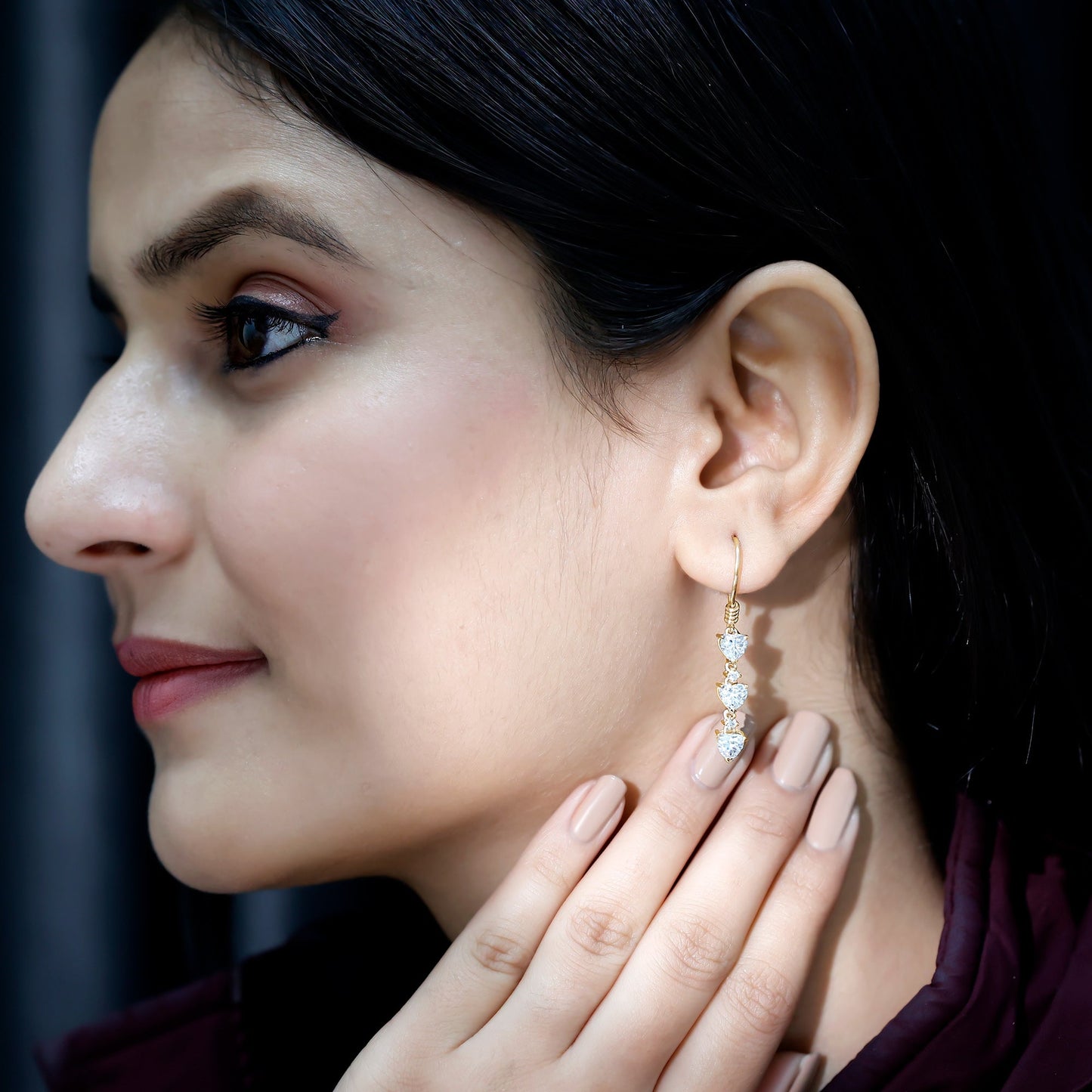 Certified Lab Heart Shaped Diamond Fish Hook Dangle Earrings