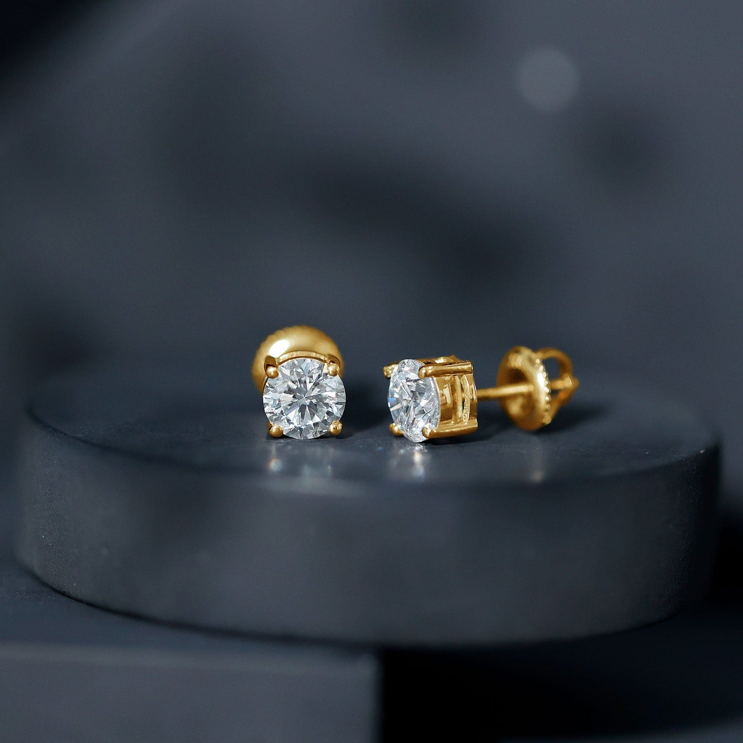 IGI Certified 2 Carat Round Lab Grown Diamond Stud Earrings with Screw Backs