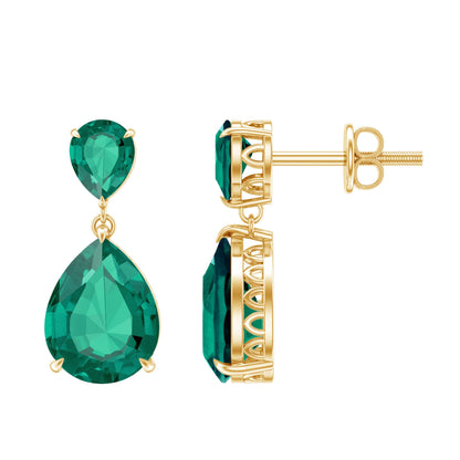 Lab Grown Emerald Teardrop Statement Earrings With Certificate