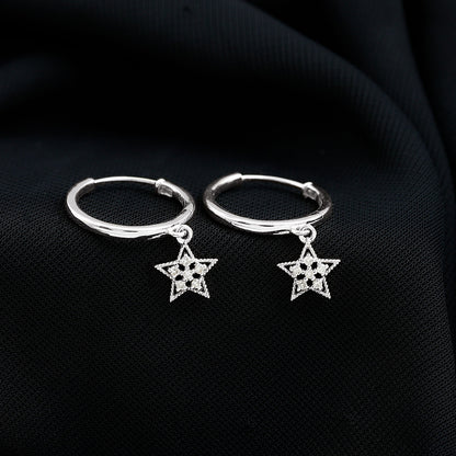 Diamond Star Drop Hoop Earrings