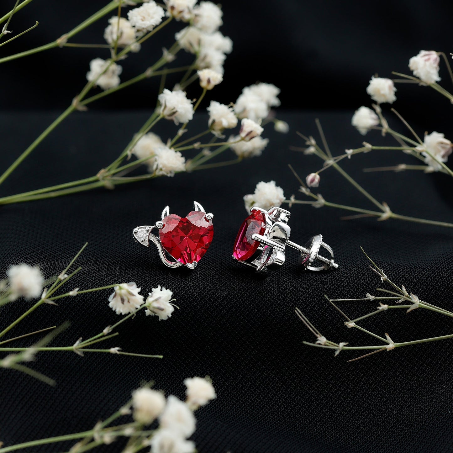 Certified Lab Grown Ruby Devil Heart Earrings