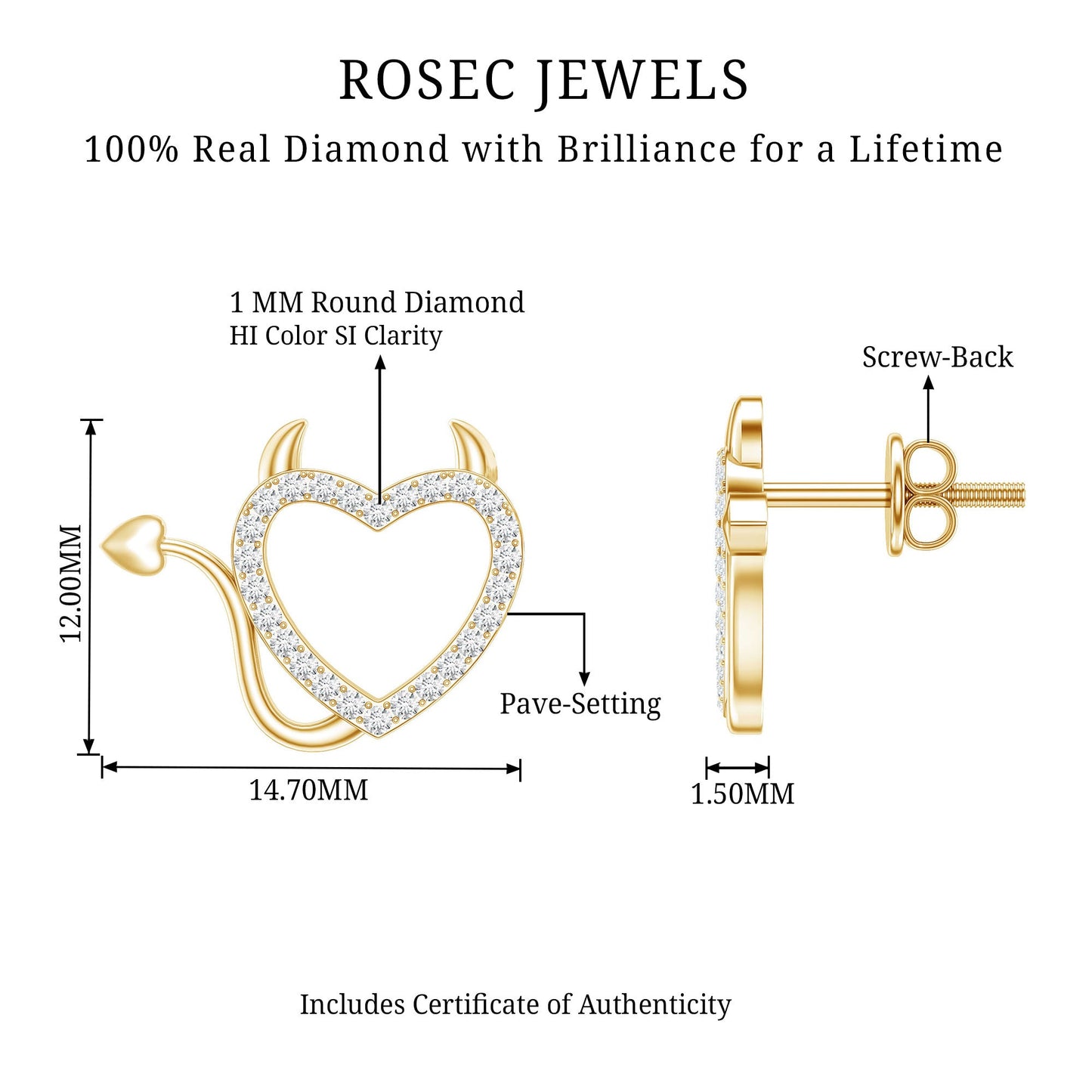 Round Diamond Devil Heart Earrings