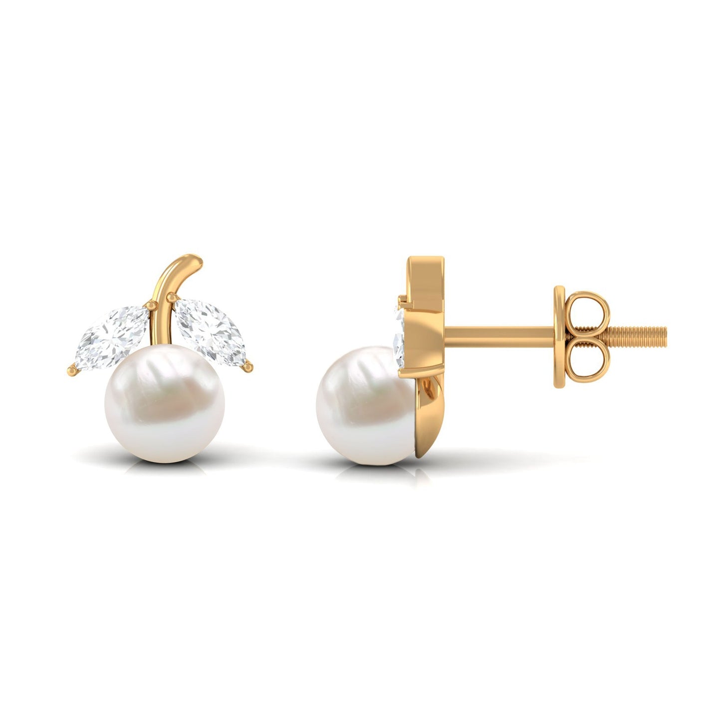 4 Carat Freshwater Pearl and Diamond Fruit Stud Earrings