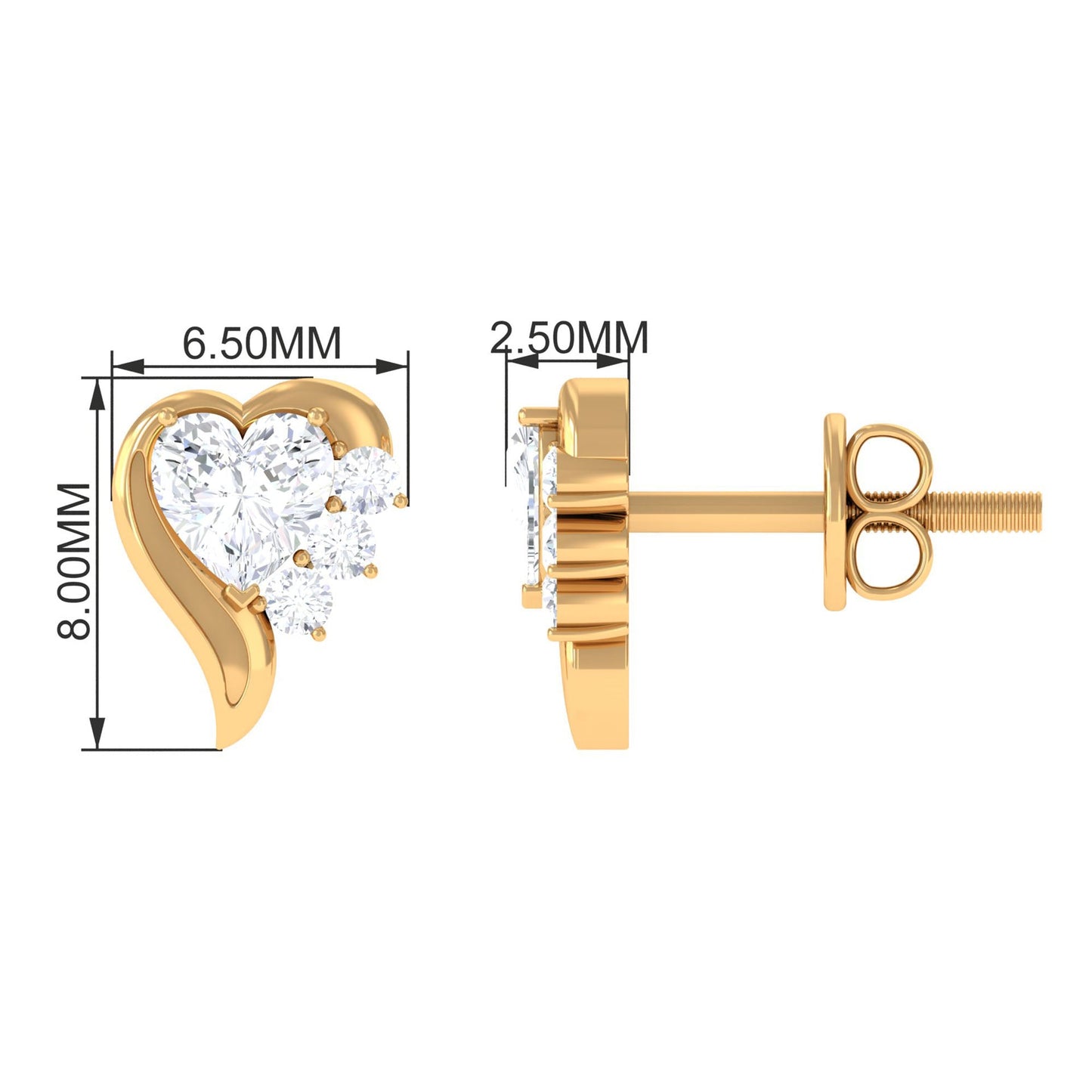 Certified Natural Diamond Heart Earrings with Screw Back