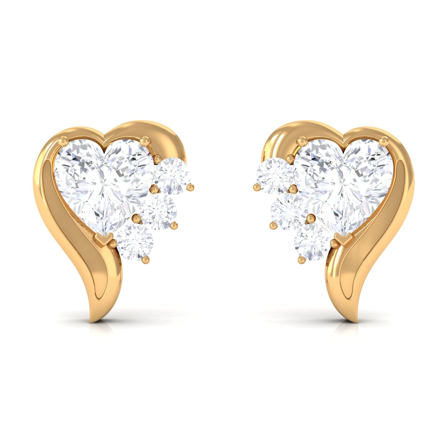 Certified Natural Diamond Heart Earrings with Screw Back