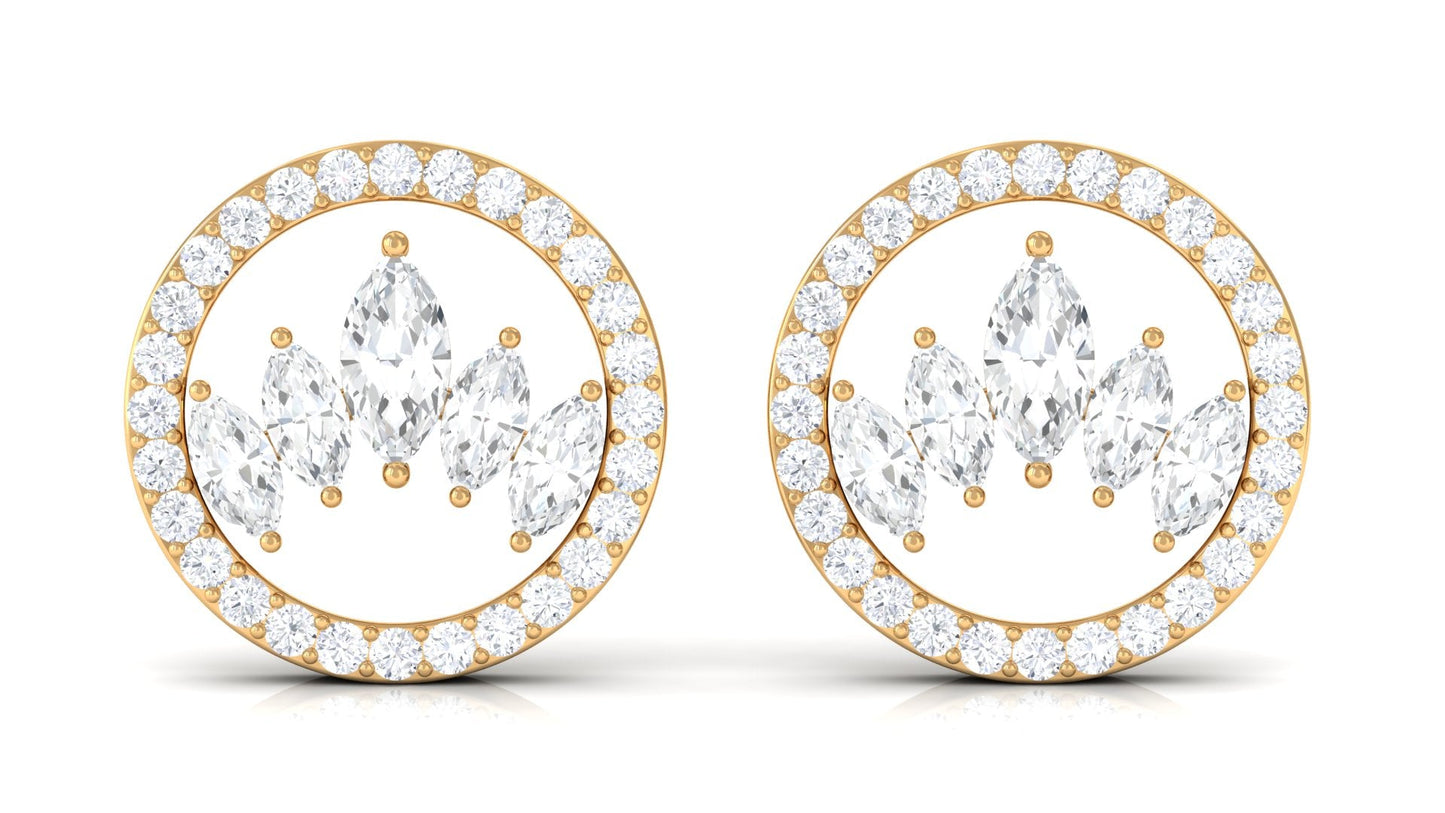 Natural Diamond Big Stud Earrings with Screw Back