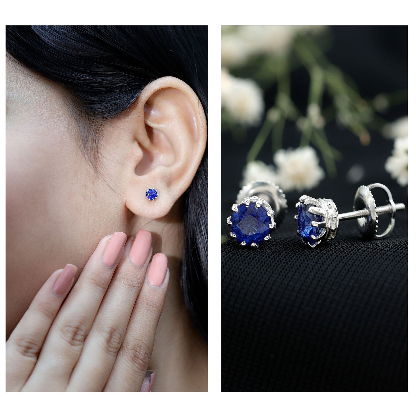 1.9 Carat Blue Sapphire Solitaire Vintage Earrings for Women