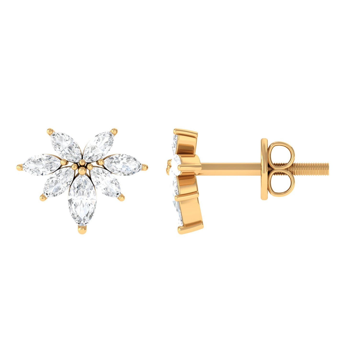 Marquise Cut Real Diamond Cluster Flower Stud Earrings