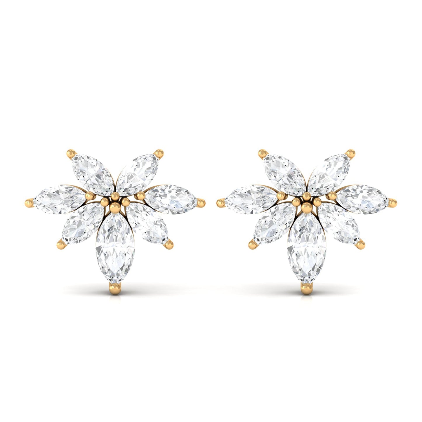 Marquise Cut Real Diamond Cluster Flower Stud Earrings