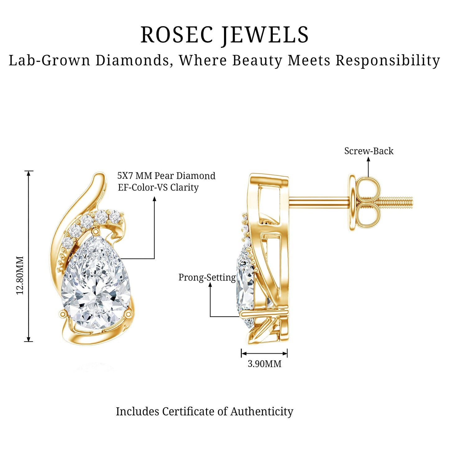 1.3 Carat Certified Lab Grown Diamond Teardrop Stud Earrings