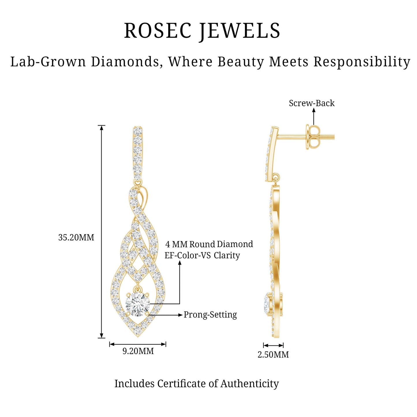 Lab Grown Diamond Long Statement Earrings