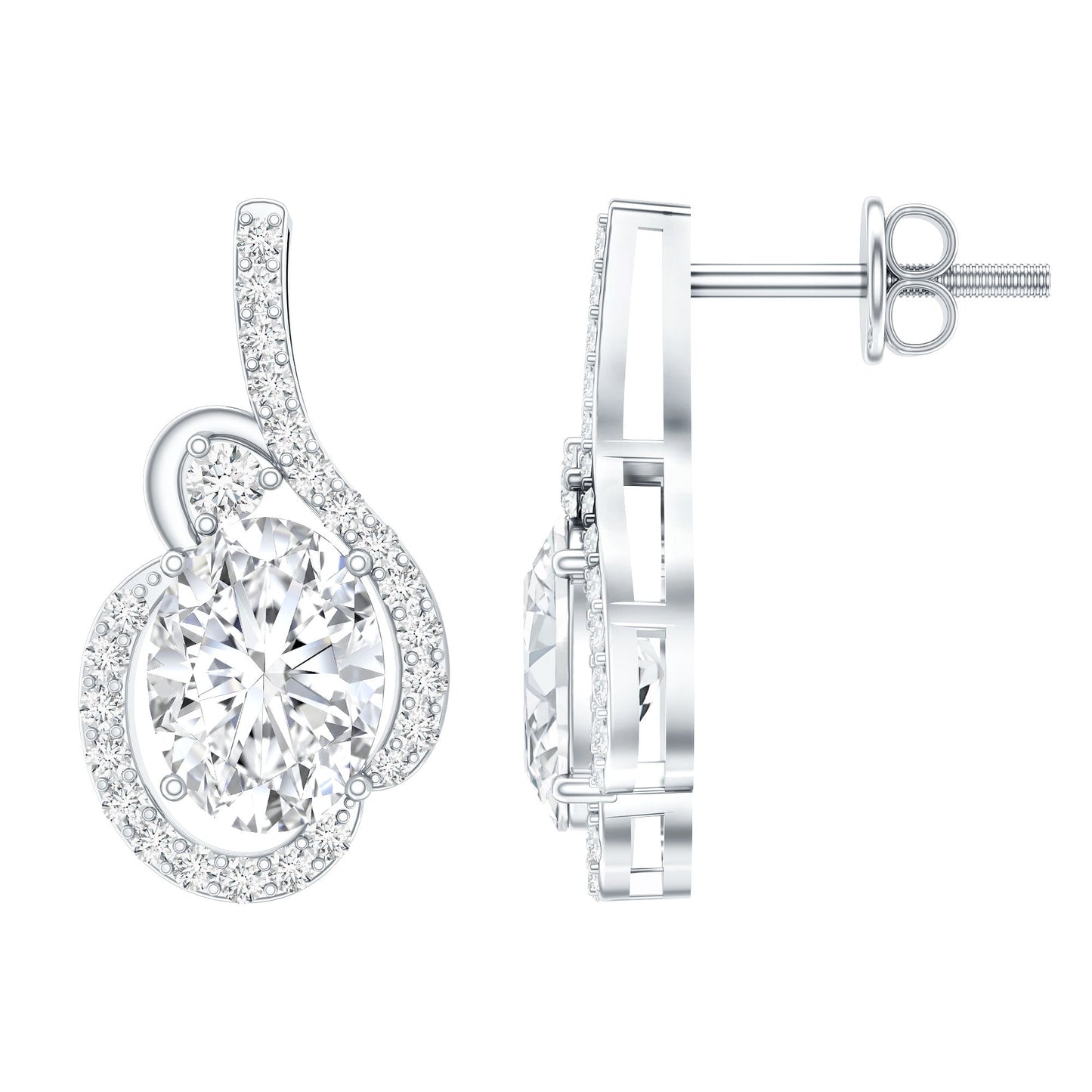 Certified 2.5 Carat Oval Lab Grown Diamond Designer Stud Earrings