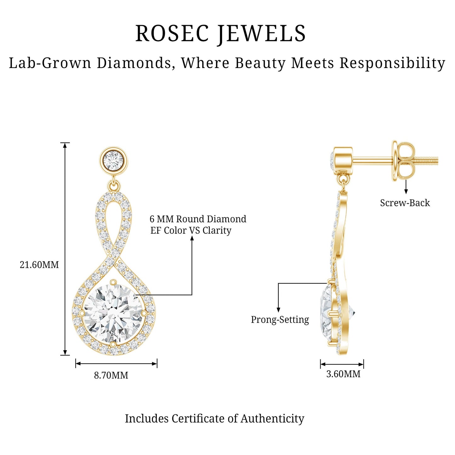 1.9 Carat Lab Grown Diamond Infinity Dangle Earrings For Women