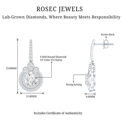 Certified Lab Grown Diamond Bridal Wedding Drop Earrings