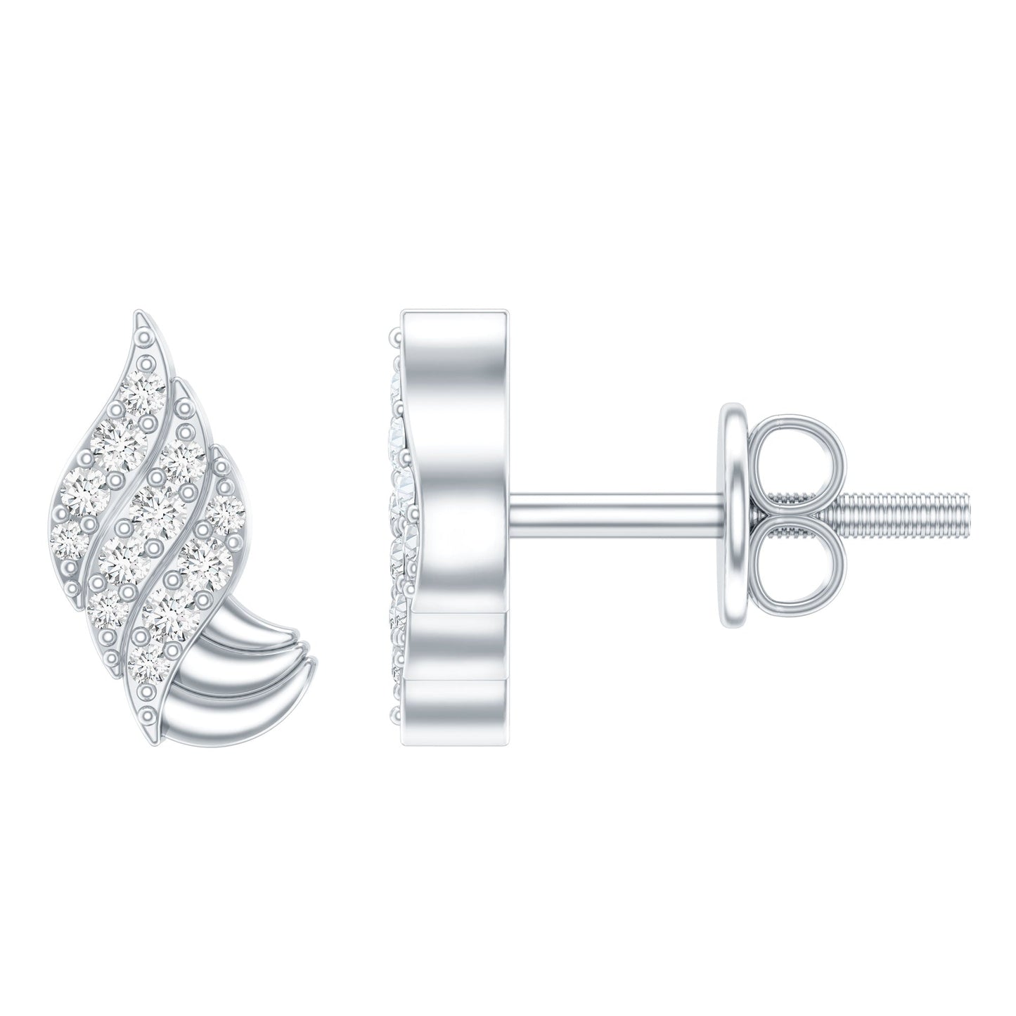 Certified Lab Grown Diamond Leaf Stud Earrings With Screw Back