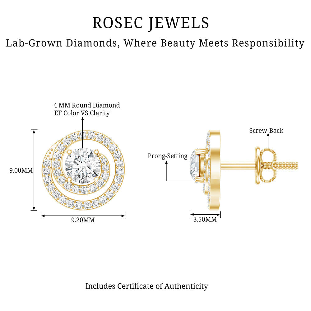 Lab Grown Diamond Swirl Stud Earrings With Screw Back