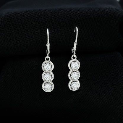Certified Lab Grown Diamond 3 Stone Dangle Earrings