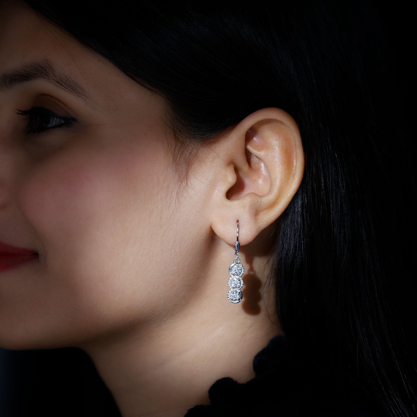 Certified Lab Grown Diamond 3 Stone Dangle Earrings